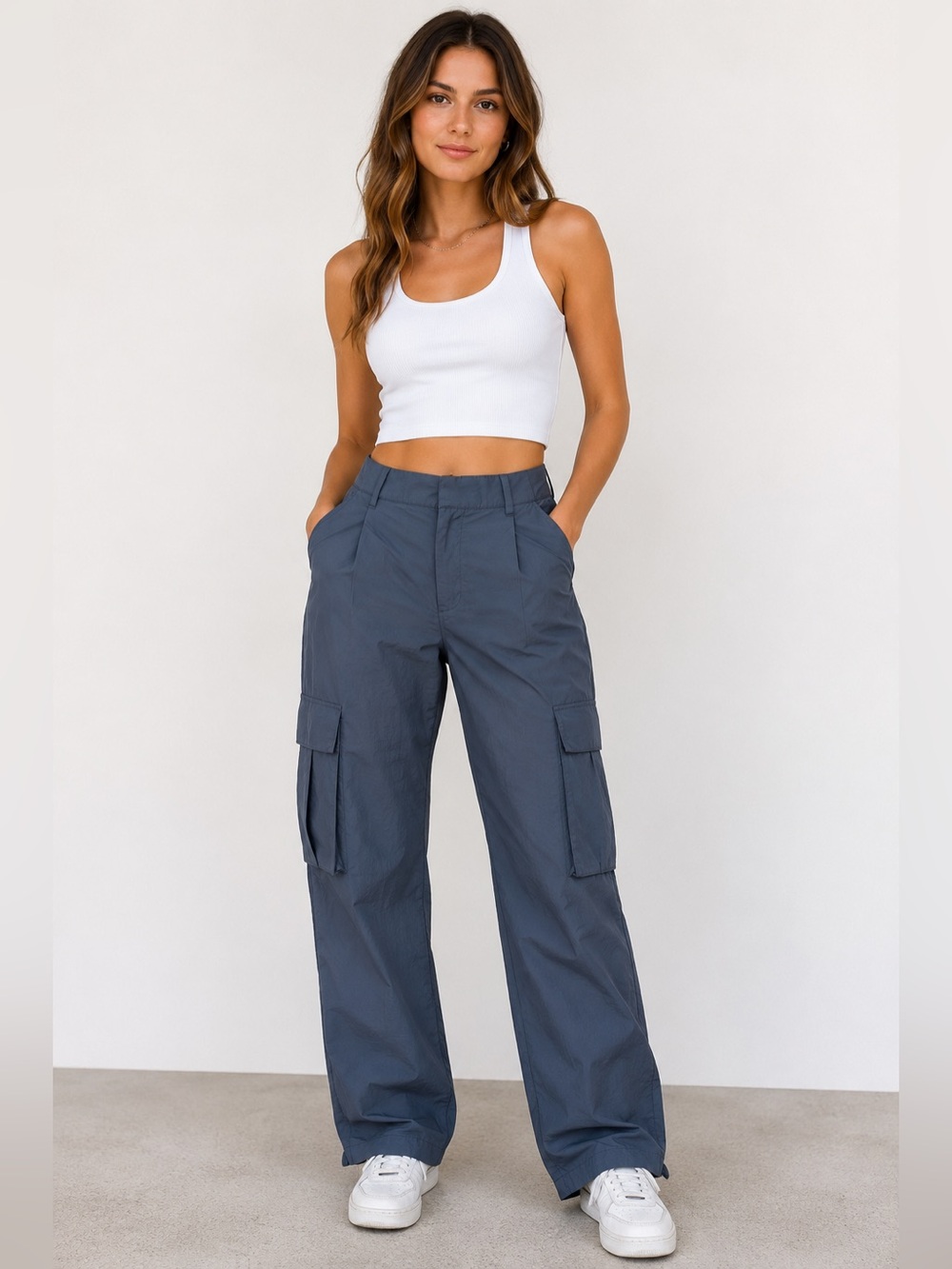 Wilo The Label Cargo Pants Women’s Medium Gray Utility Wide Leg Lightweight